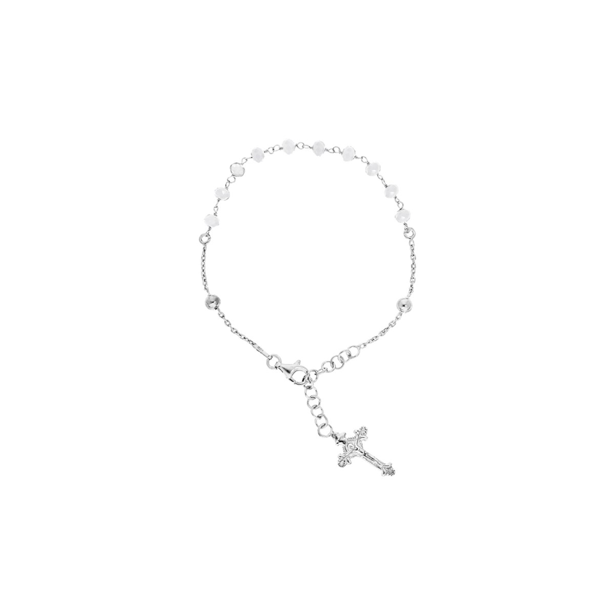 Bracelet Chapelet boules blanches - Argent