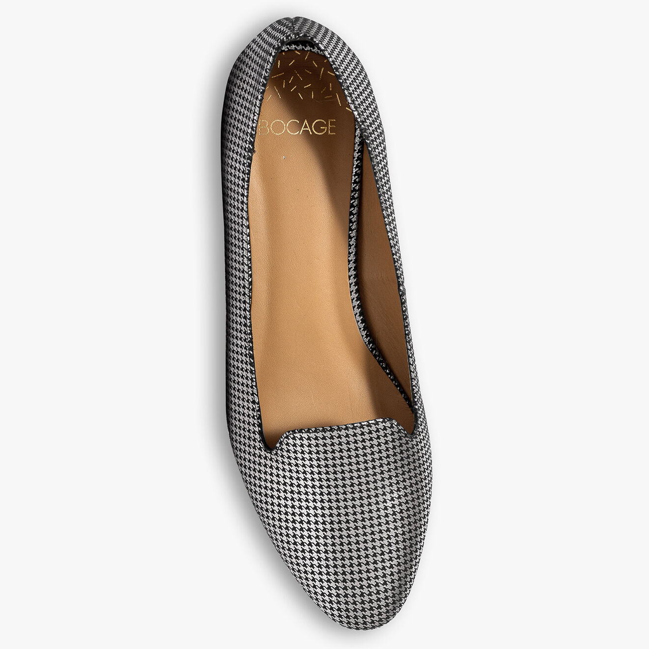 Bocage Slippers en Cuir Belgique pied-de-poule noir irisé