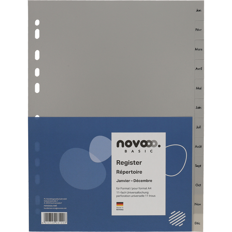 novooo Register Basic, grau, französisch, A4, Jan-Déc
