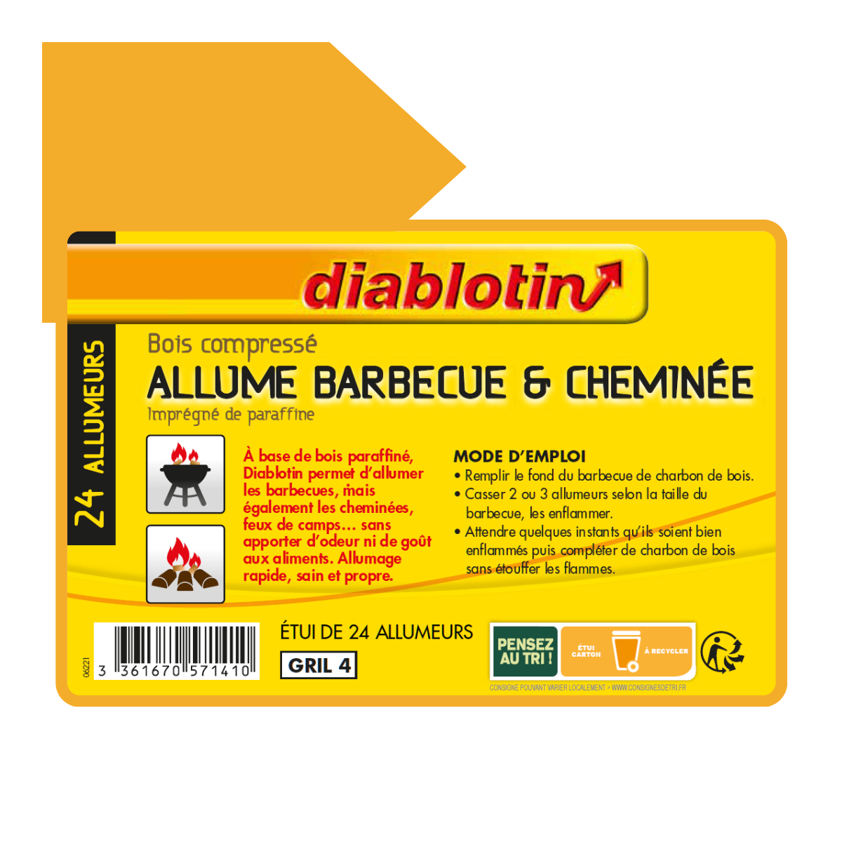 Diablotin allume barbecue cheminée en bois compressé - boite de 24 allumeurs