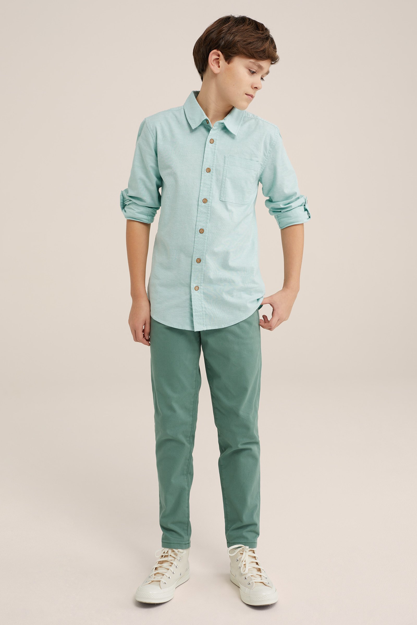 Jongens overhemd met borstzak WE Fashion Mintgroen