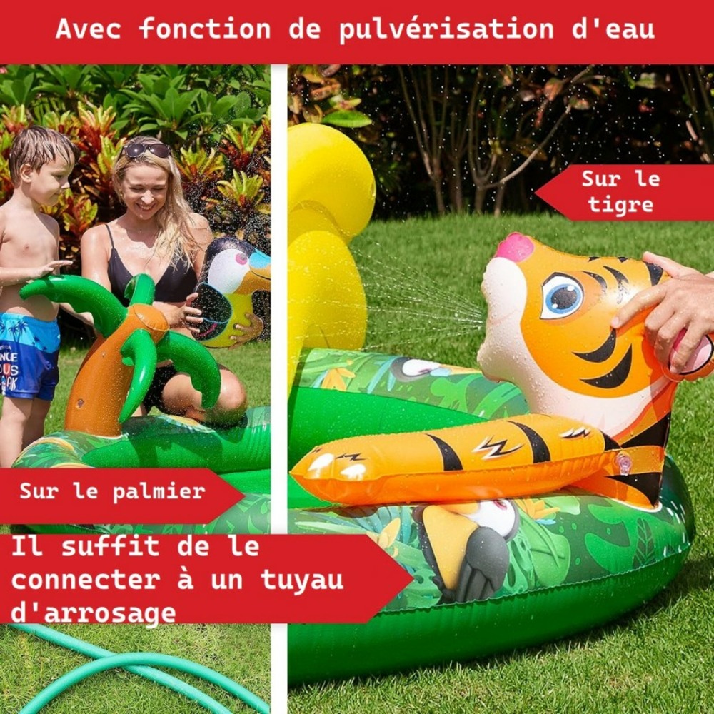 Piscine gonflable pour enfants toboggan de piscine - 182x165x62 cm piscine hors sol design jungle- parc aquatique