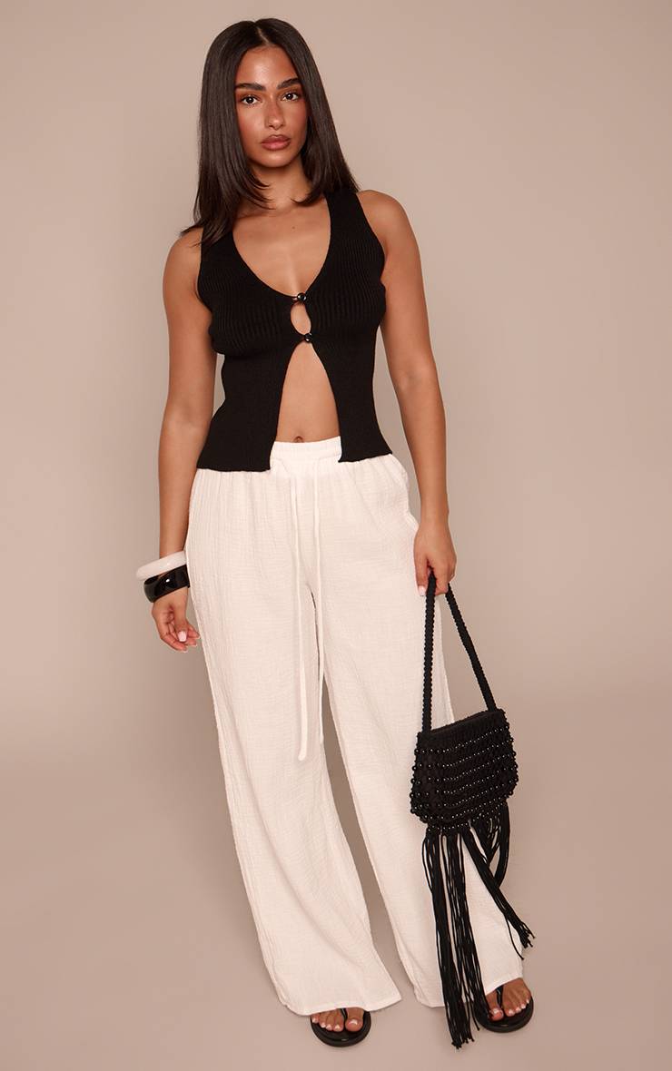 Noir Gilet Long Sans Manches Ouvert En Maille Petite
