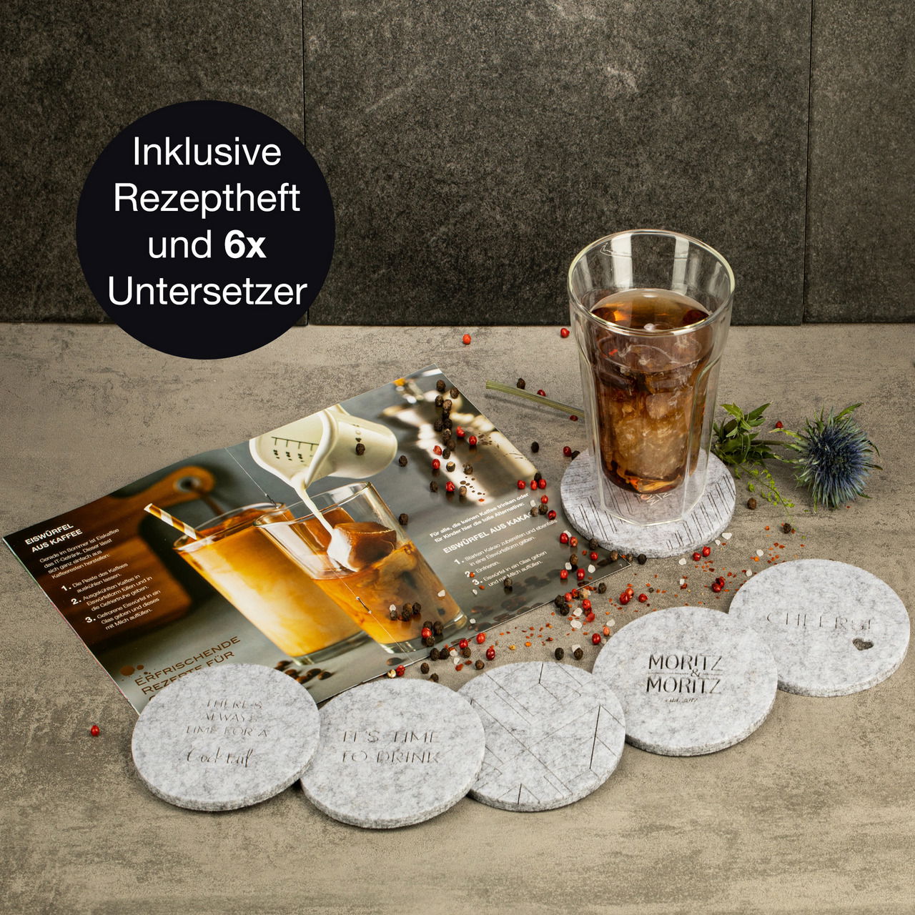 Moritz & Moritz Eiswürfelform 2er Set Cup inklusive 6 Untersetzer