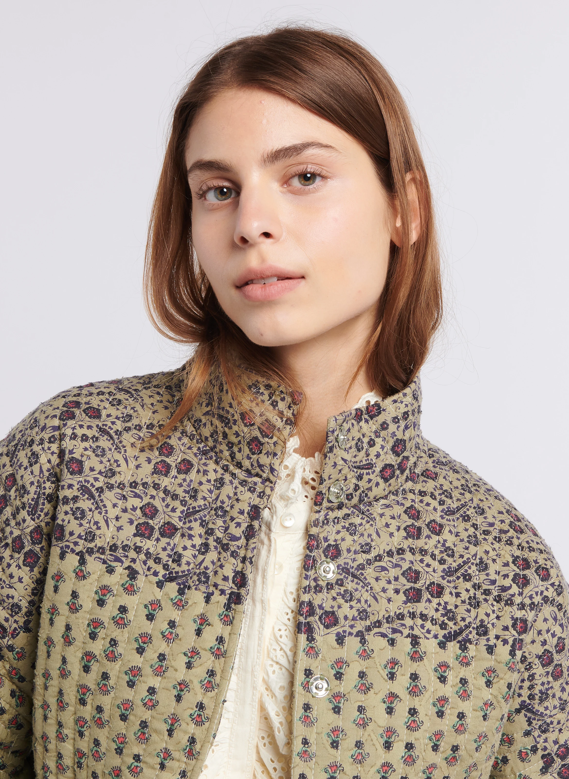 IRINA - Veste col montant matelassée en coton | Vert