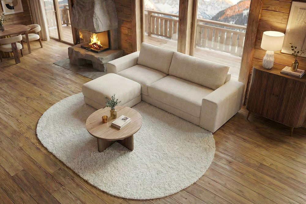 Großes Sofa LOFT 210cm champagner beige Chenille 3-Sitzer Couch Taschenfederkern