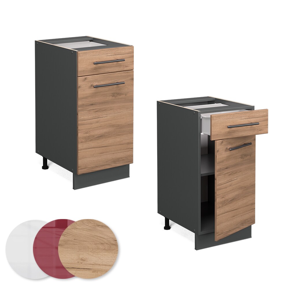 Vicco Schubunterschrank Küchenschrank Küchenmöbel Fame-Line Anthrazit Eiche modern 40 cm Küche Einbauküche Drehtür Schublade Einlegeboden Blende Küchenzeile