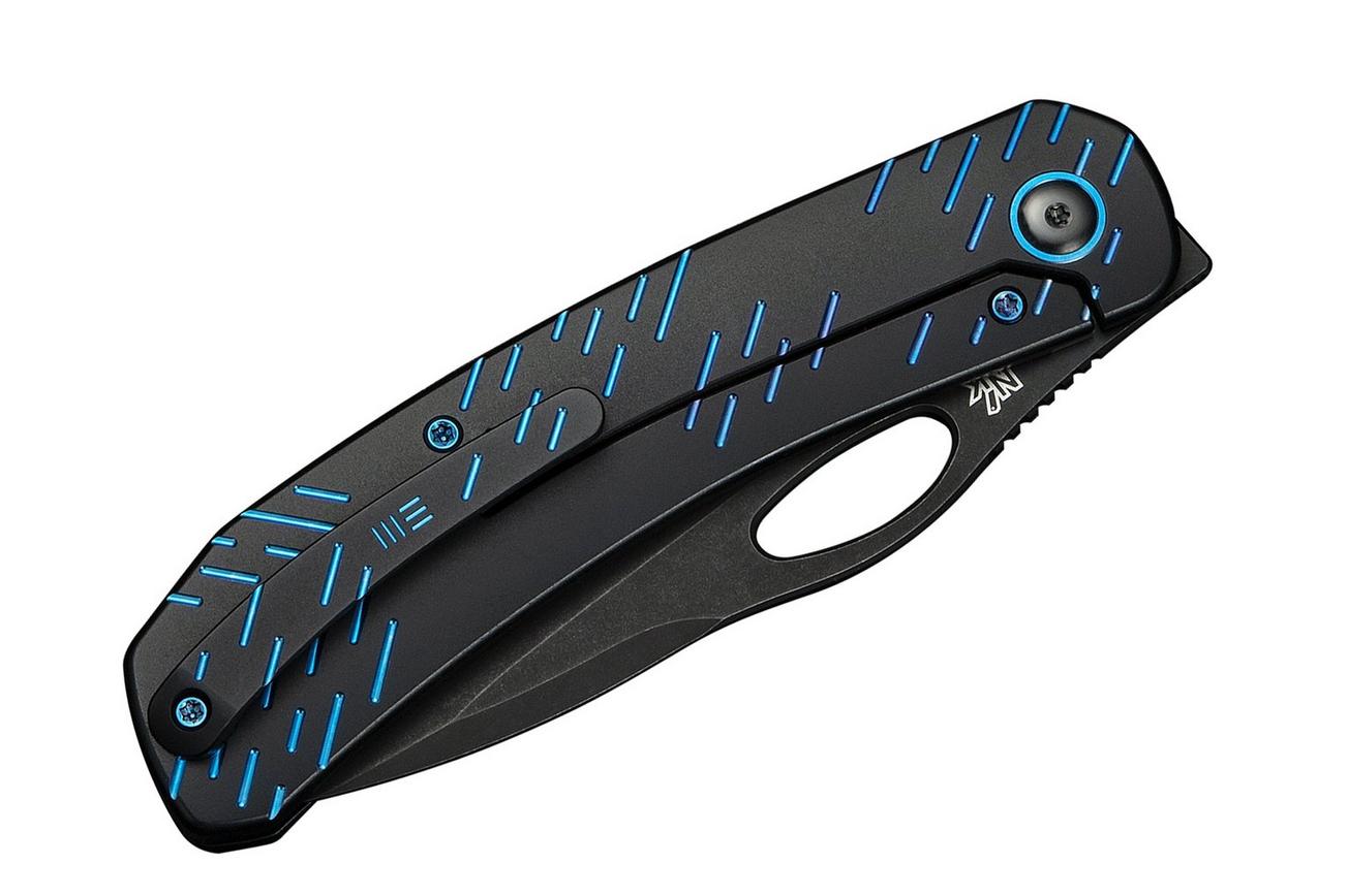 WE Knife Inmate WE23096B-2, Black Stonewashed CPM 20CV, Black Titanium, Blue Raindrop Pattern zakmes, Jerad Neeve design