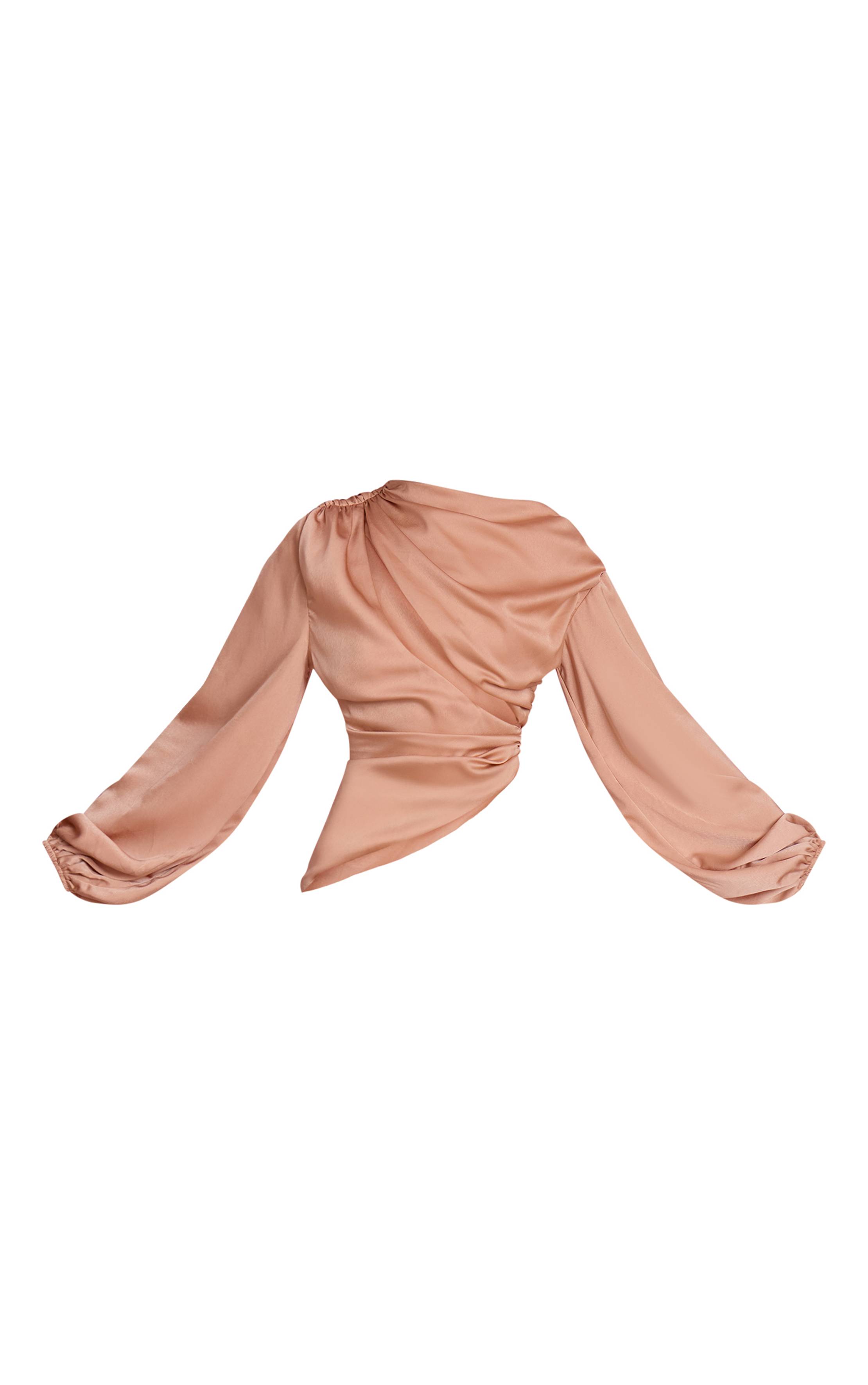 Pêche Ensemble Coordonné Blouse Satinée À Manches Longues Et Découpes
