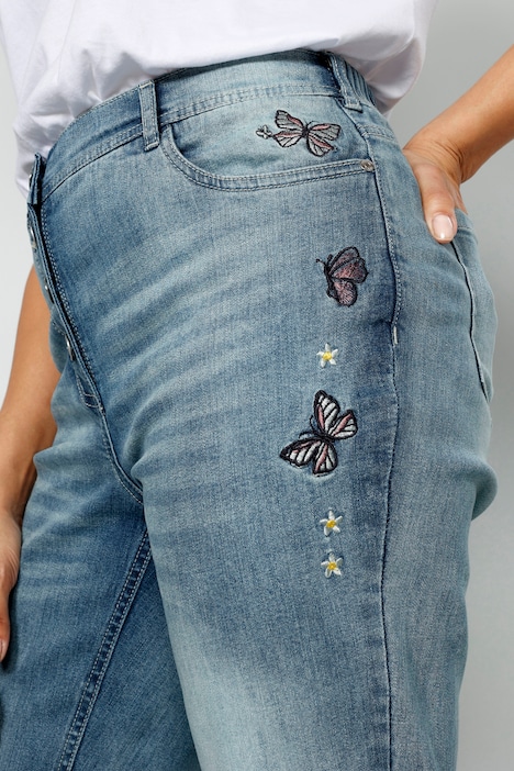 Jeans, Straight Fit, Stickerei, sichtbare Knöpfe