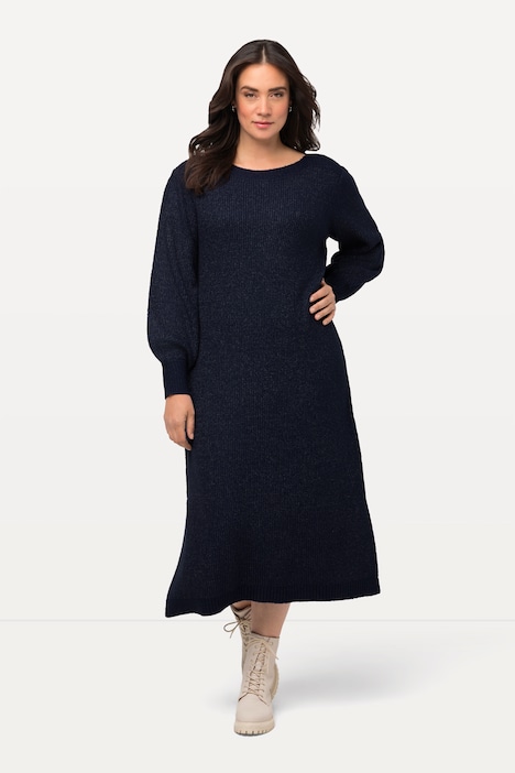 Strick-Midikleid, A-Linie, U-Boot-Ausschnitt, Langarm