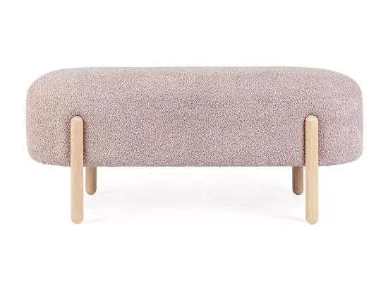 Banc en tissu effet bouclé rose antique, pieds en bois de caoutchouc - DAYLA