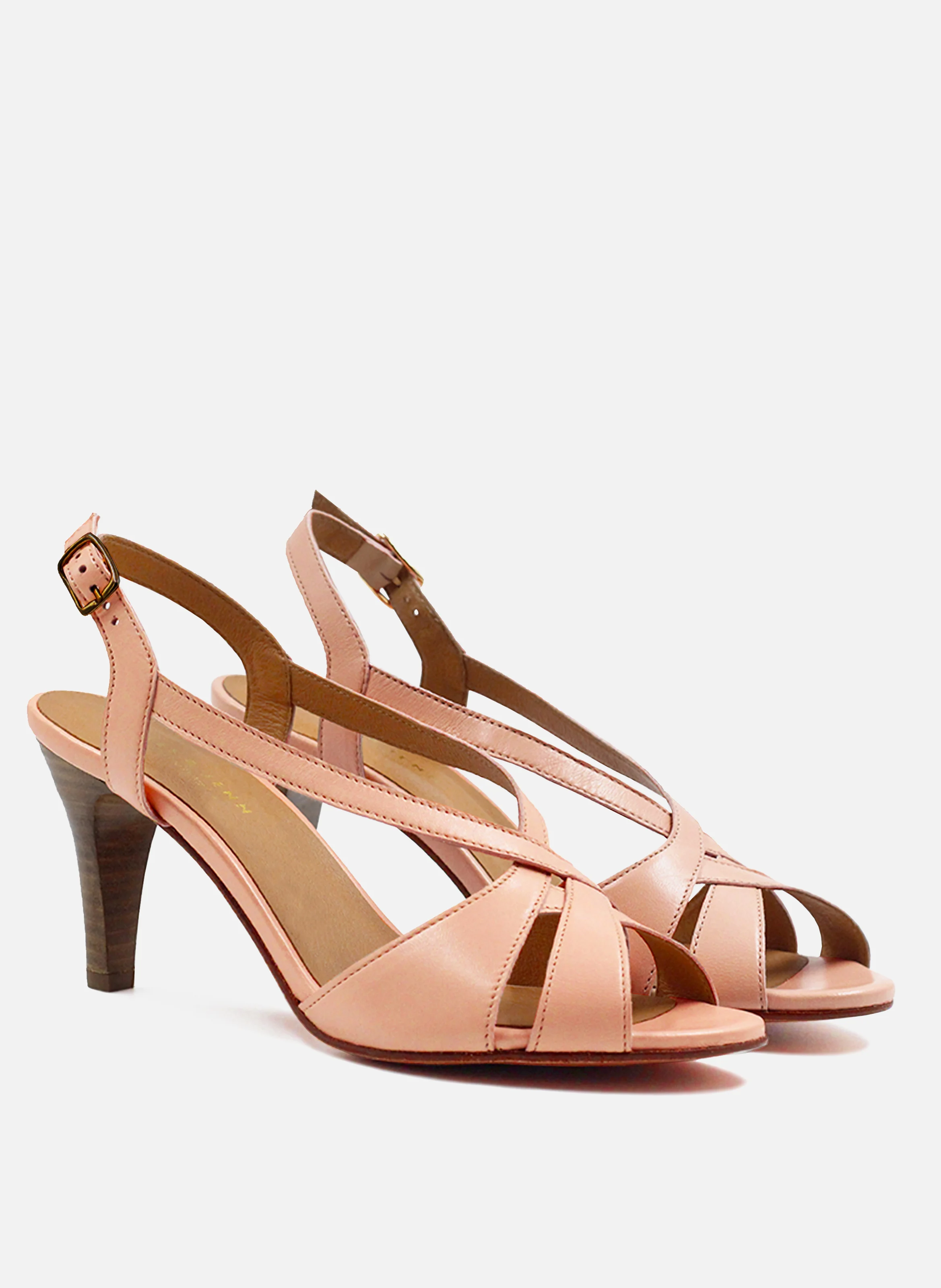 Sandales talon vintage cuir lisse | Rose