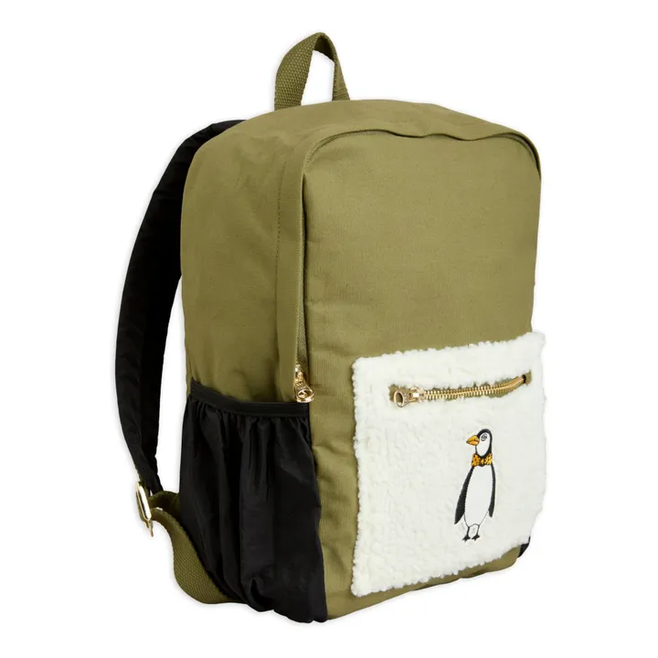 Mini Rodini Sac à Dos Coton Bio Pingouin | Vert kaki
