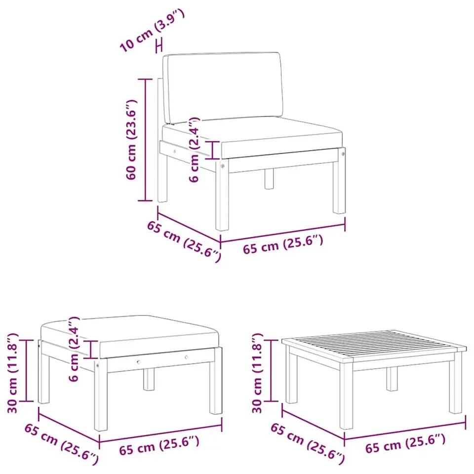 vidaXL - Loungeset - Bruin - Acaciahout - 3 stuks - Met kussens