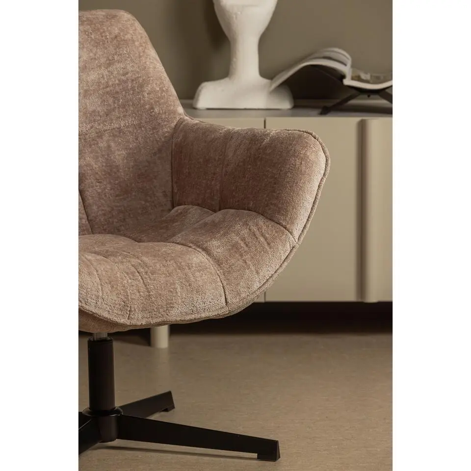 WOOOD Wibo Draaifauteuil - Chenille - Taupe - 94x71x83
