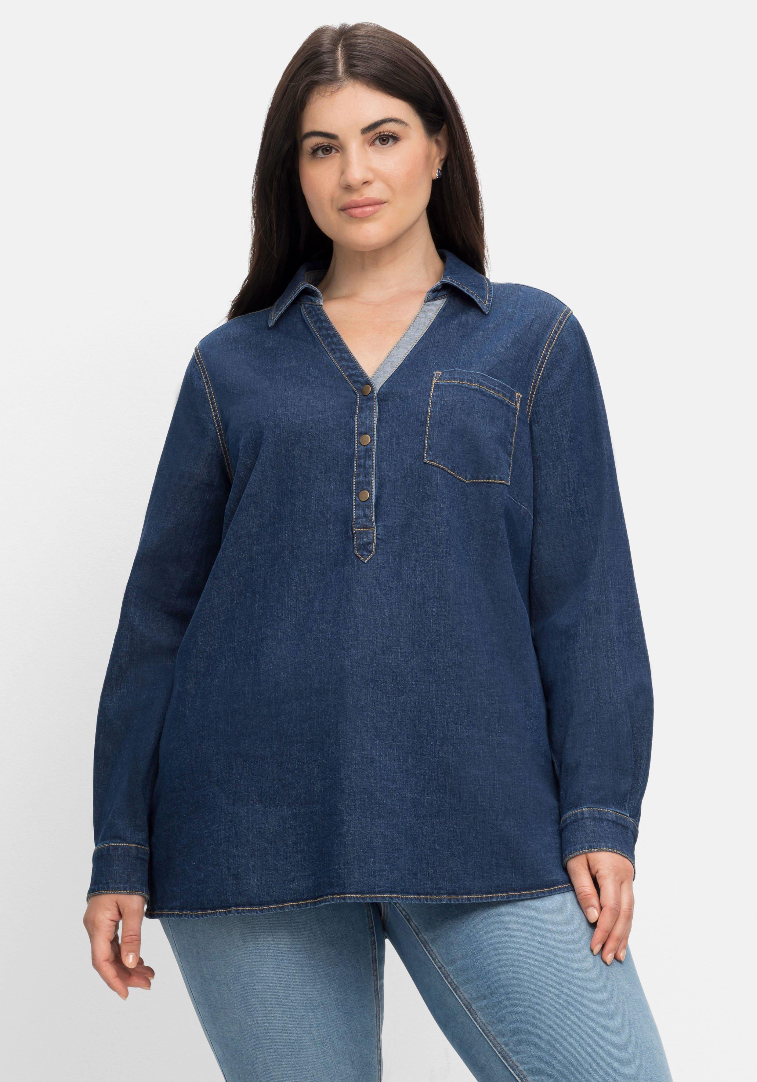 Jeanstunika mit V-Ausschnitt und Hemdkragen