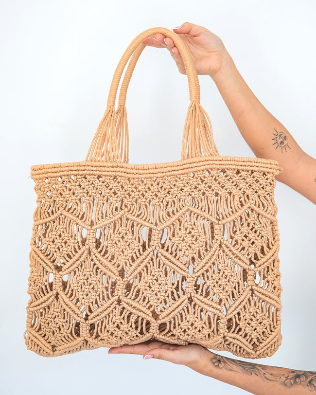 Sac de plage macramé camel - Ella