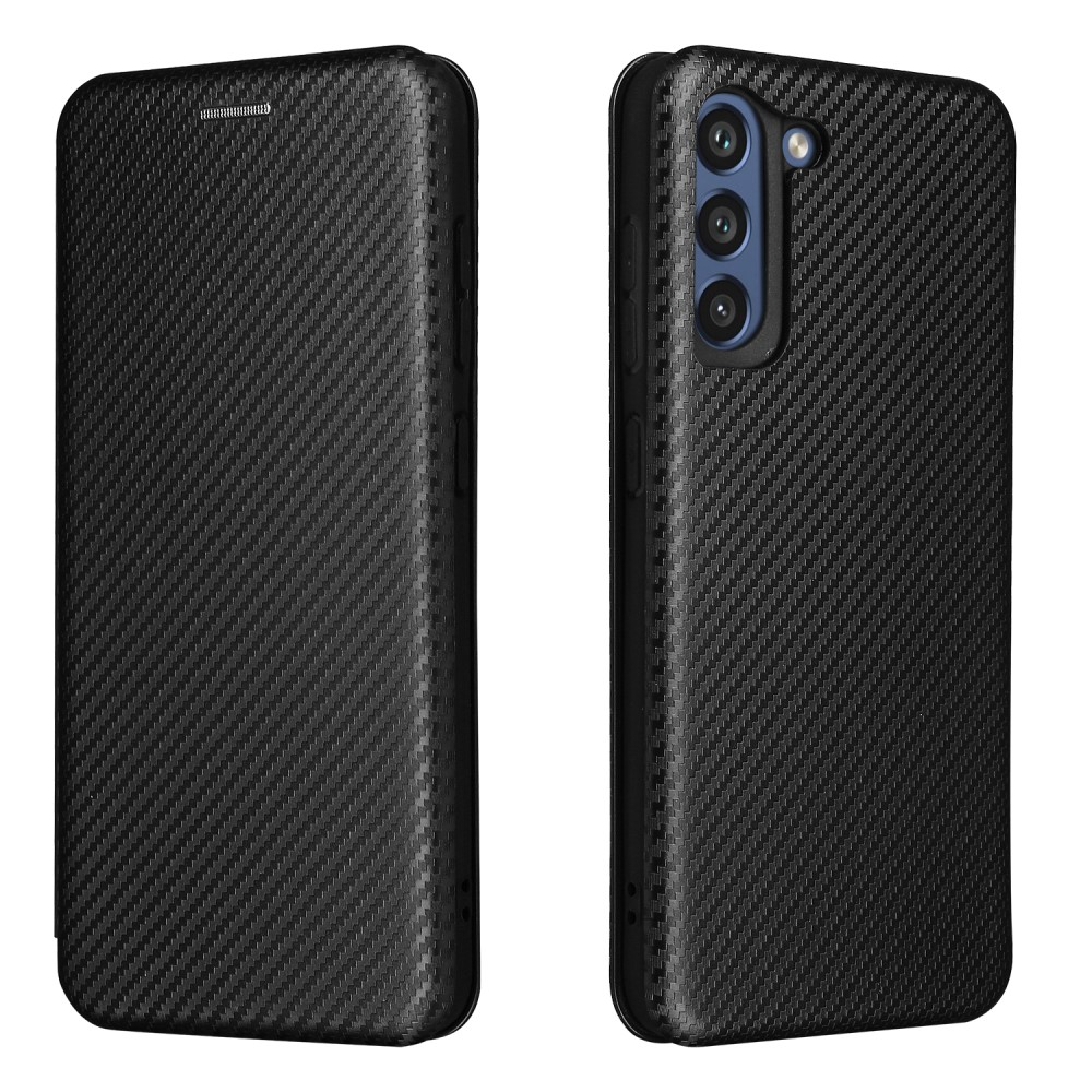 Samsung Galaxy S21 FE 5G Leder Tasche Flip Cover Carbon Look - Schwarz