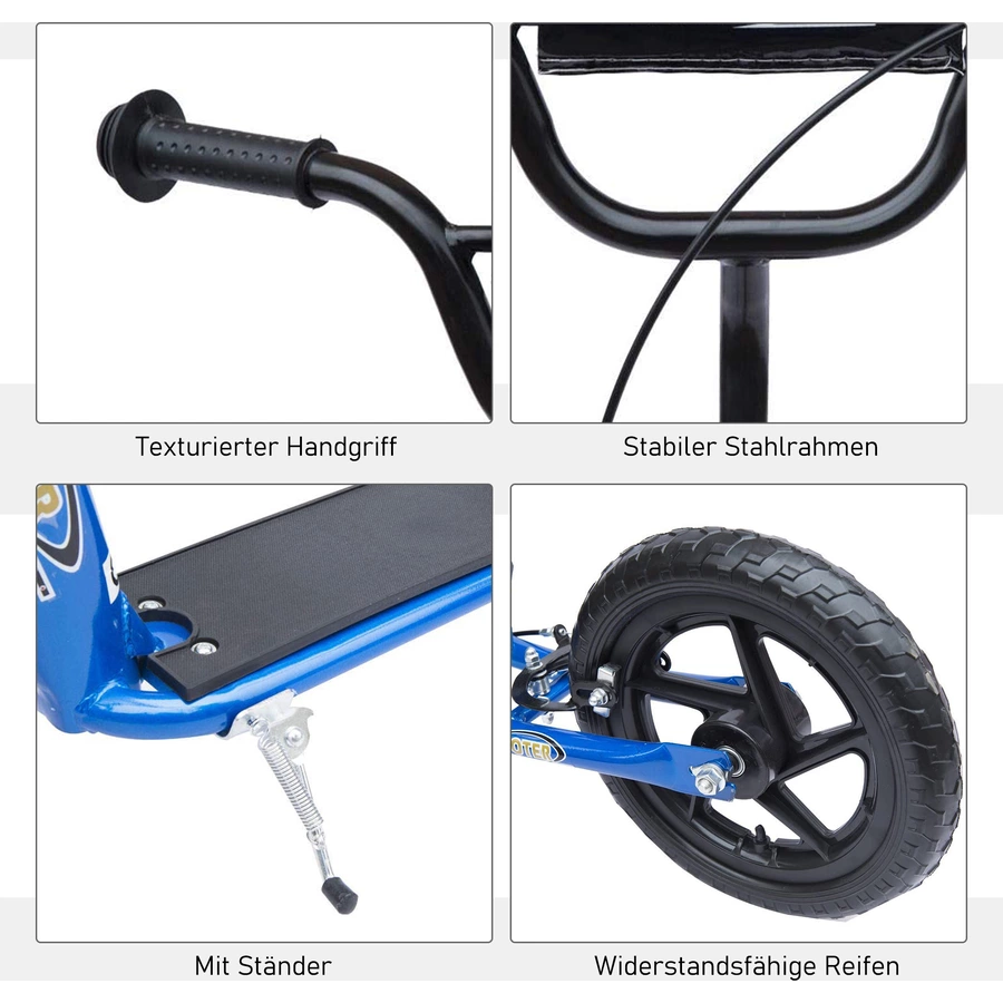 HOMCOM Kinderroller Anti-Rutsch Trittfläche, Metallfahrradständer zum Parken, blau