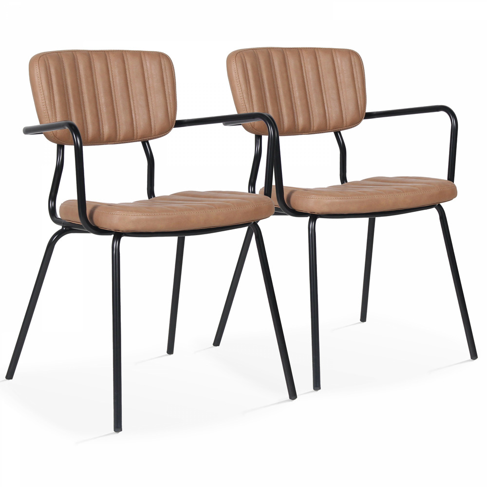 Lot de 2 chaises avec accoudoirs en textile enduit marron clair