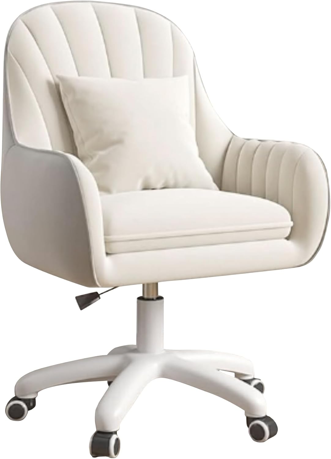 Homeoffice Stuhl, SamtStuhl mit Kopfkissen, 360° drehbar Höhenverstellbar Bürostuhl ergonomisch, Schminkstuhl Drehstuhl，für Arbeitszimmer Schlafzimmer,bis 120kg belastbar Beige