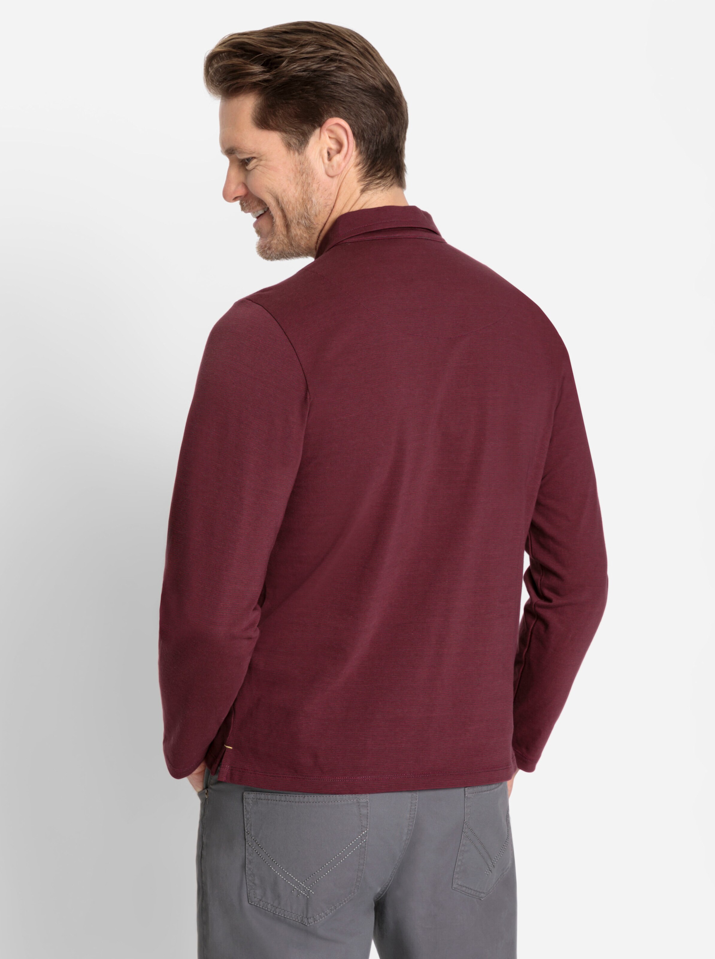 Marco Donati Langarm-Poloshirt in bordeaux-geringelt