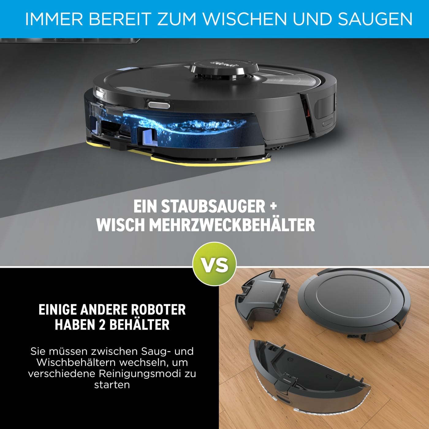Shark Matrix Plus 2-in-1 Saugroboter mit Wischfunktion und Absaugstation, Selbstreinigend, Selbstentleerend, für Tierhaare, Teppich und Hartböden, 14,5 cm flach, schwarz