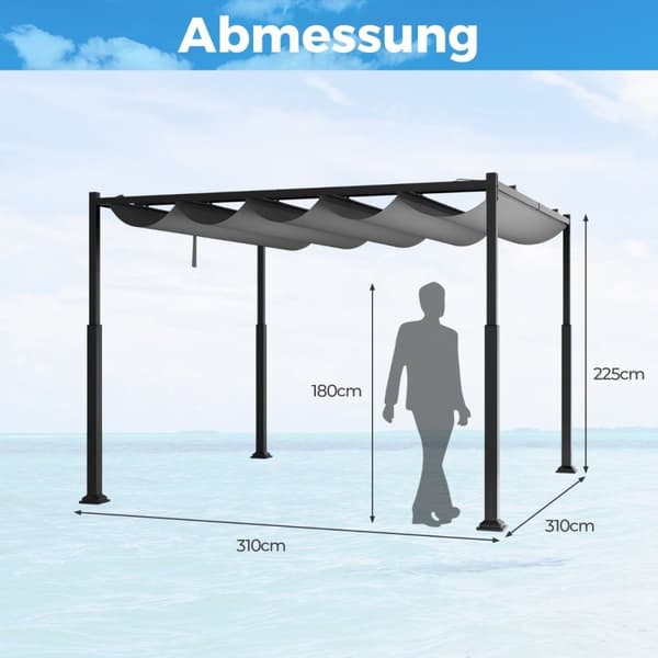 3,1 x 3,1 m pergola med skyvetak Vanntett lysthus Vintertett hage lysthus grå
