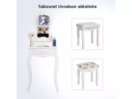 Coiffeuse avec Tabouret Table de Maquillage avec 3 Tiroirs et Dessus Amovible Blanc