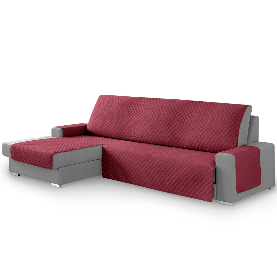 Capa protetora para sofá Vipalia com estampa de diamante. Cor bordô. Chaise longue esquerda de 240 cm.