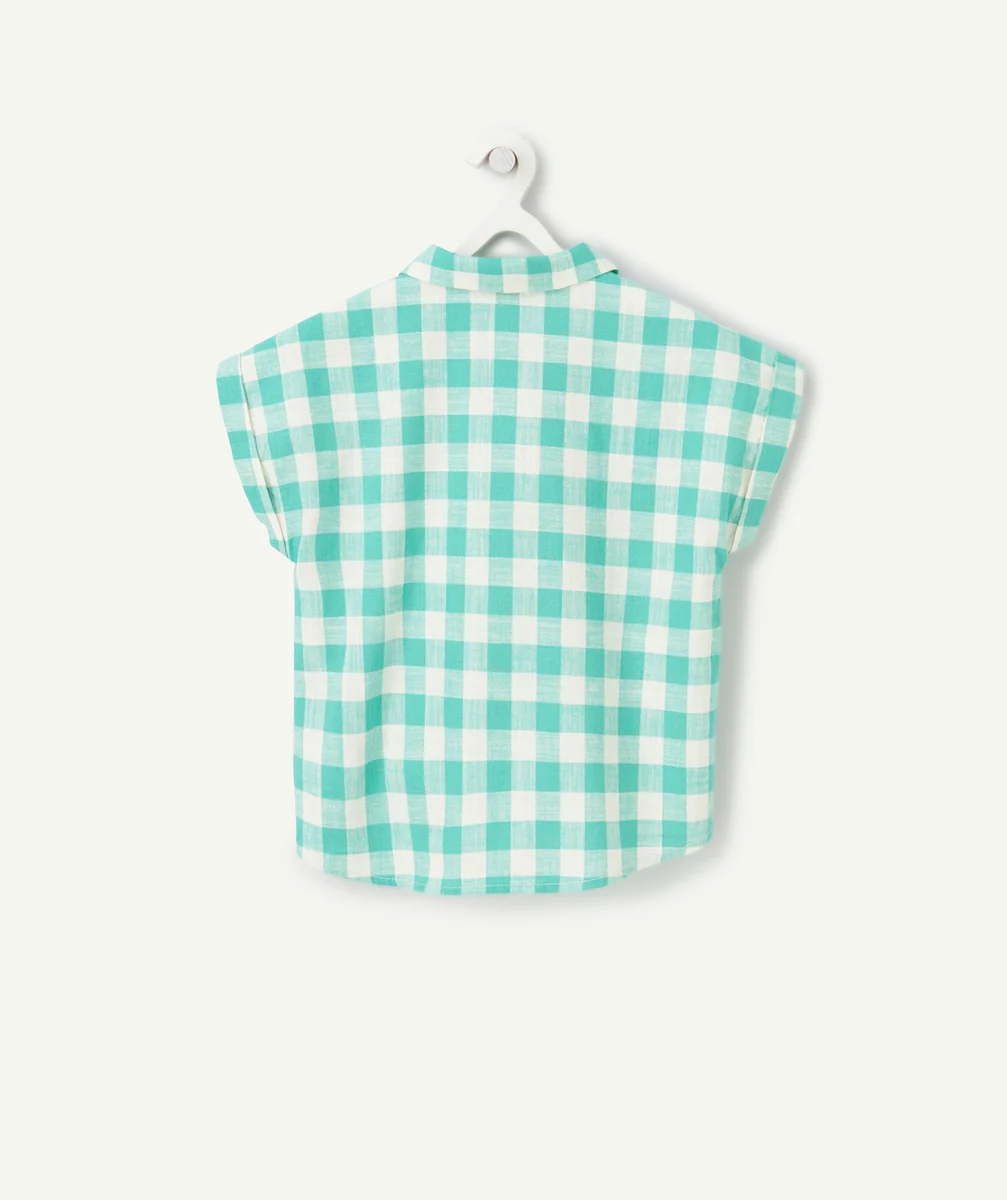 CHEMISE MANCHES COURTES FILLE EN COTON IMPRIMÉ À CARREAUX VERTS