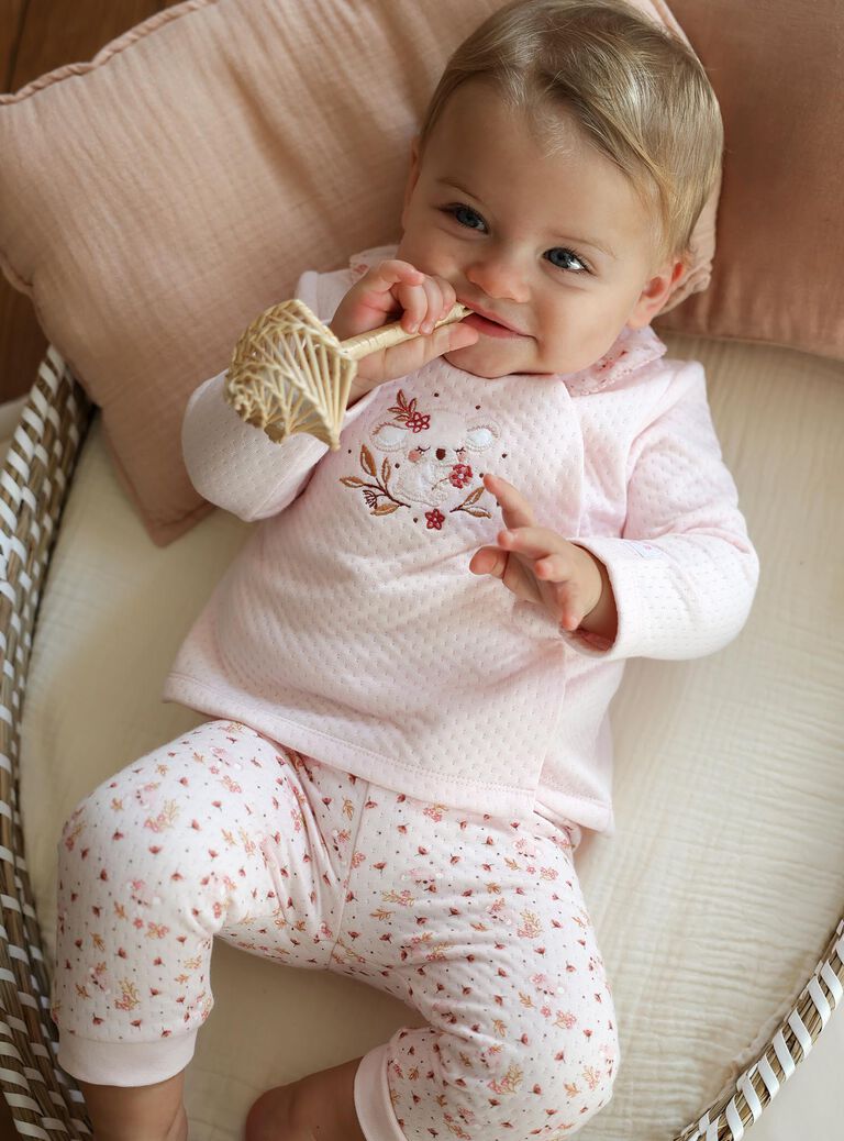 Ensemble haut et bas de pyjama en velours rose clair
