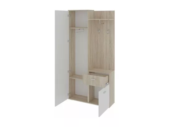 Meuble d'entrée Stanton 103, 195x97x30cm, Miroir, Blanc|Sonoma chêne, Stratifié, À poser