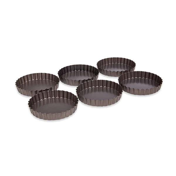 Set de 6 moules à tartelette avec fond amovible acier revêtement antia