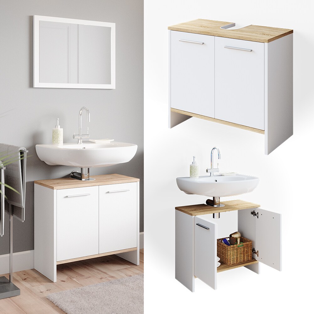 Vicco Waschtischunterschrank Badschrank Badezimmerschrank Elvio Weiß Sonoma Tür