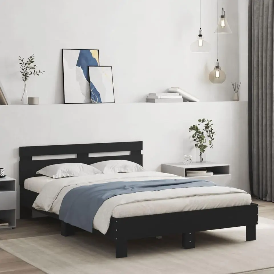 vidaXL - Bed frame met hoofdbord - Zwart - Bewerkt hout - 120x200 cm