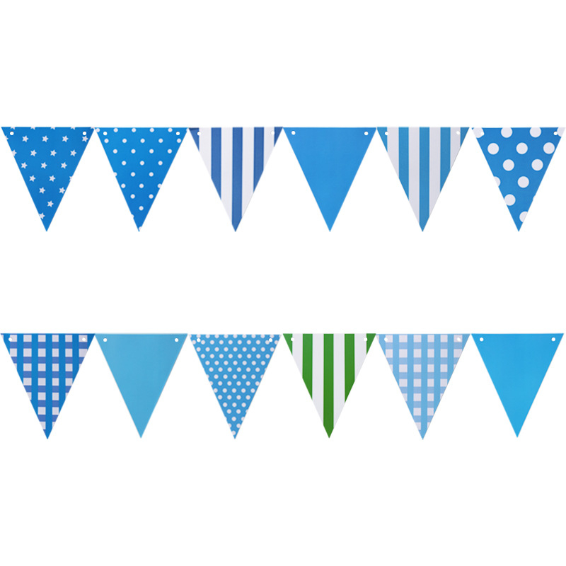 (5m) Wimpelkette Fahnen Girlande Party Dekoration Accessoire Punkte / Streifen / Kariert / Uni - Blau / Grün