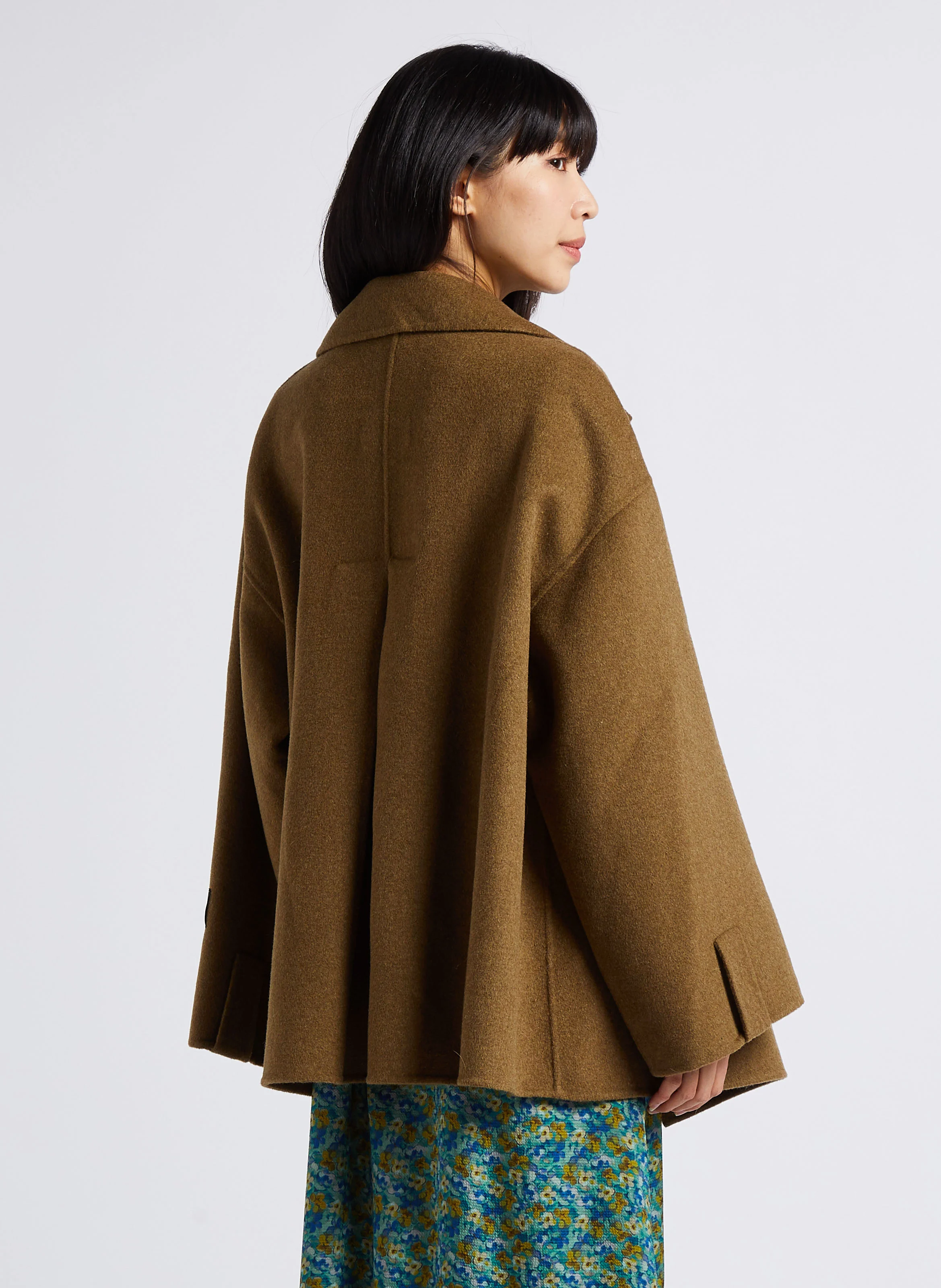 PINO - Manteau ample col tailleur en laine mélangée | Vert