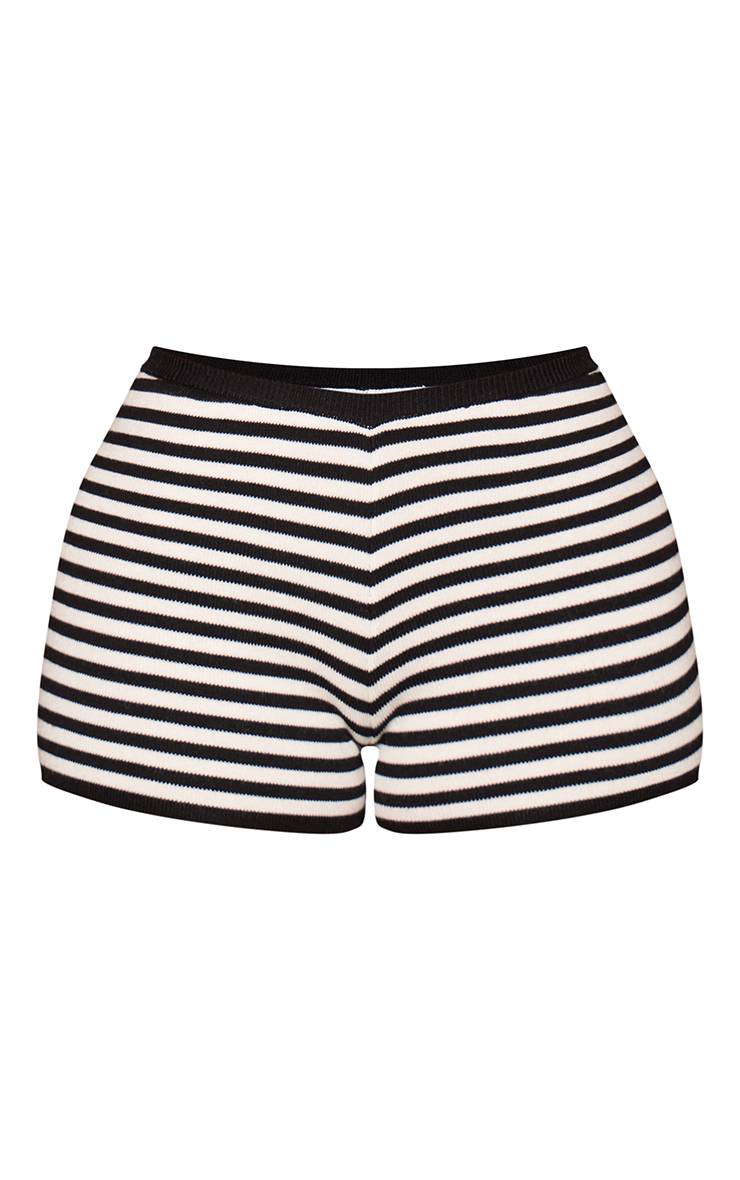 Noir Short Moulant Mini En Maille Compacte À Rayures Petite