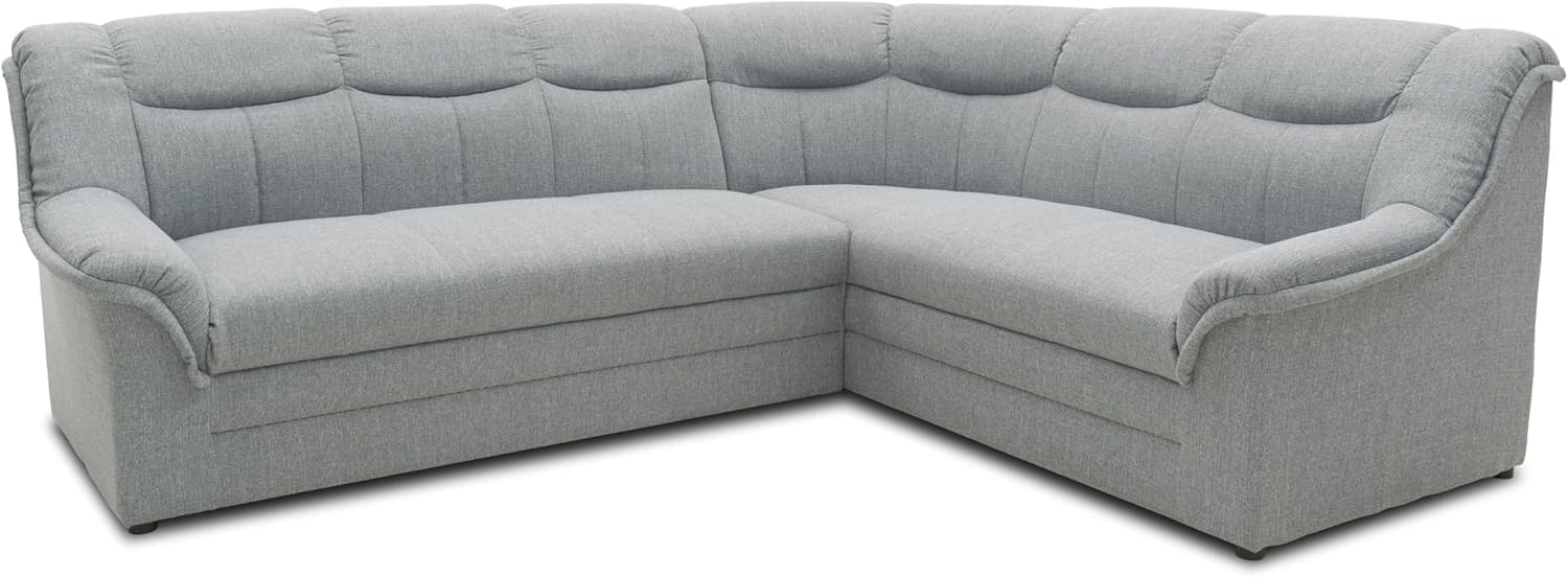 DOMO. collection Ecksofa Berlin, Zeitlose Eckcouch mit hochwertiger Federkern-Polsterung, Sofa in L-Form, 3 Sitzer Links, Couch 205 x 250 x 89 cm, Silber