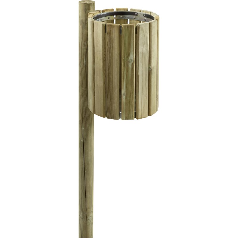 Poteau rond bois massif pour corbeille murale extérieur Eden 20 L bois
