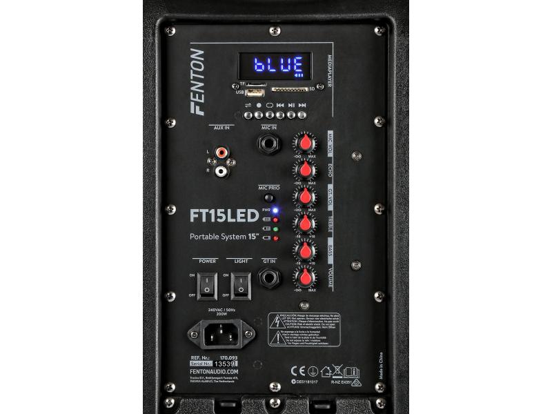 Fenton Lautsprecher FT15LED Aktiv Trolley-Speaker Aktive Multifunktionsbox mit Akku und Lichteffekt