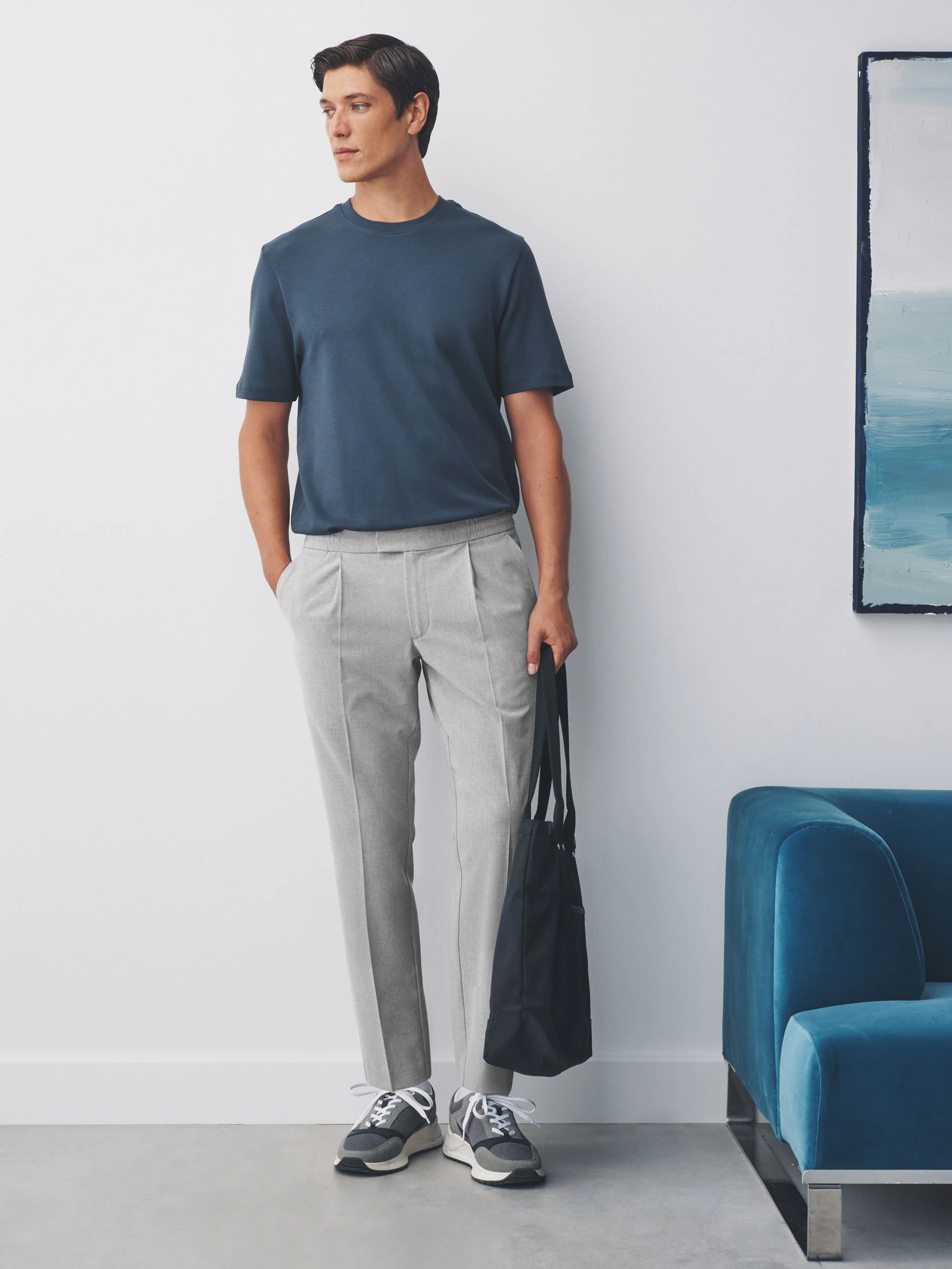 Lichtgrijs - Slim fit stretchy Broeken met intern trekkoord