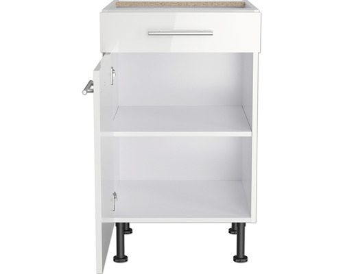 Optifit onderkast met lade en draaideur Rurik986 BxDxH 50x58,4x87 cm glanzend wit, gedemonteerd, scharnier omkeerbaar (links of rechts te monteren)