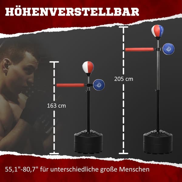 Boksesekk, Boksestativ Med Bokseball, Refleksstang, 1,63-2,05 M Høydejusterbar Stående Bokseball Med Klo, Hdpe, Kunstskinn