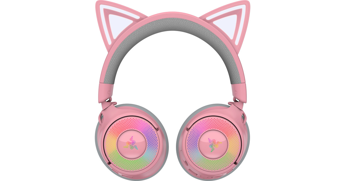 RazerKraken Kitty V3 Pro Quartz over-ear gaming headset  (Roze/grijs, RGB, 2.4 GHz / Bluetooth / USB)