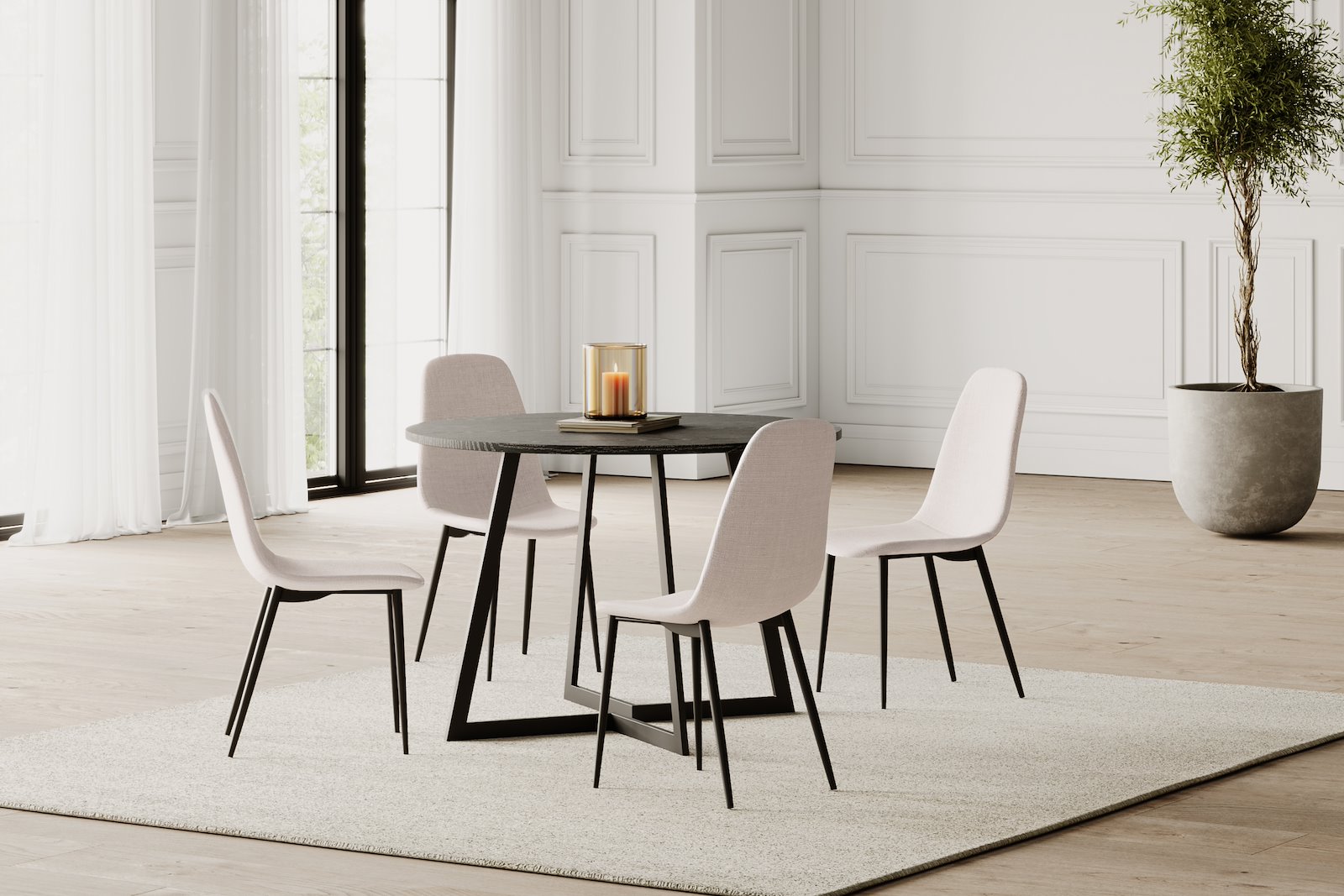 Venus spisestol Tekstil Lino 23 Beige med sortlakkert matell