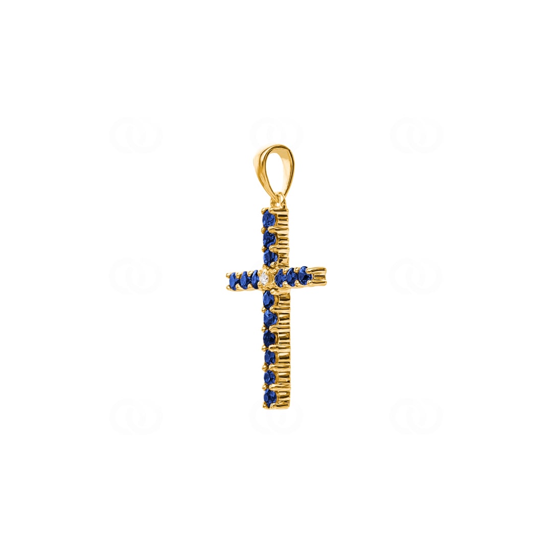 Kreuzanhänger 750/18 K Gelbgold mit Saphiren & Diamant 0.01 ct H/si