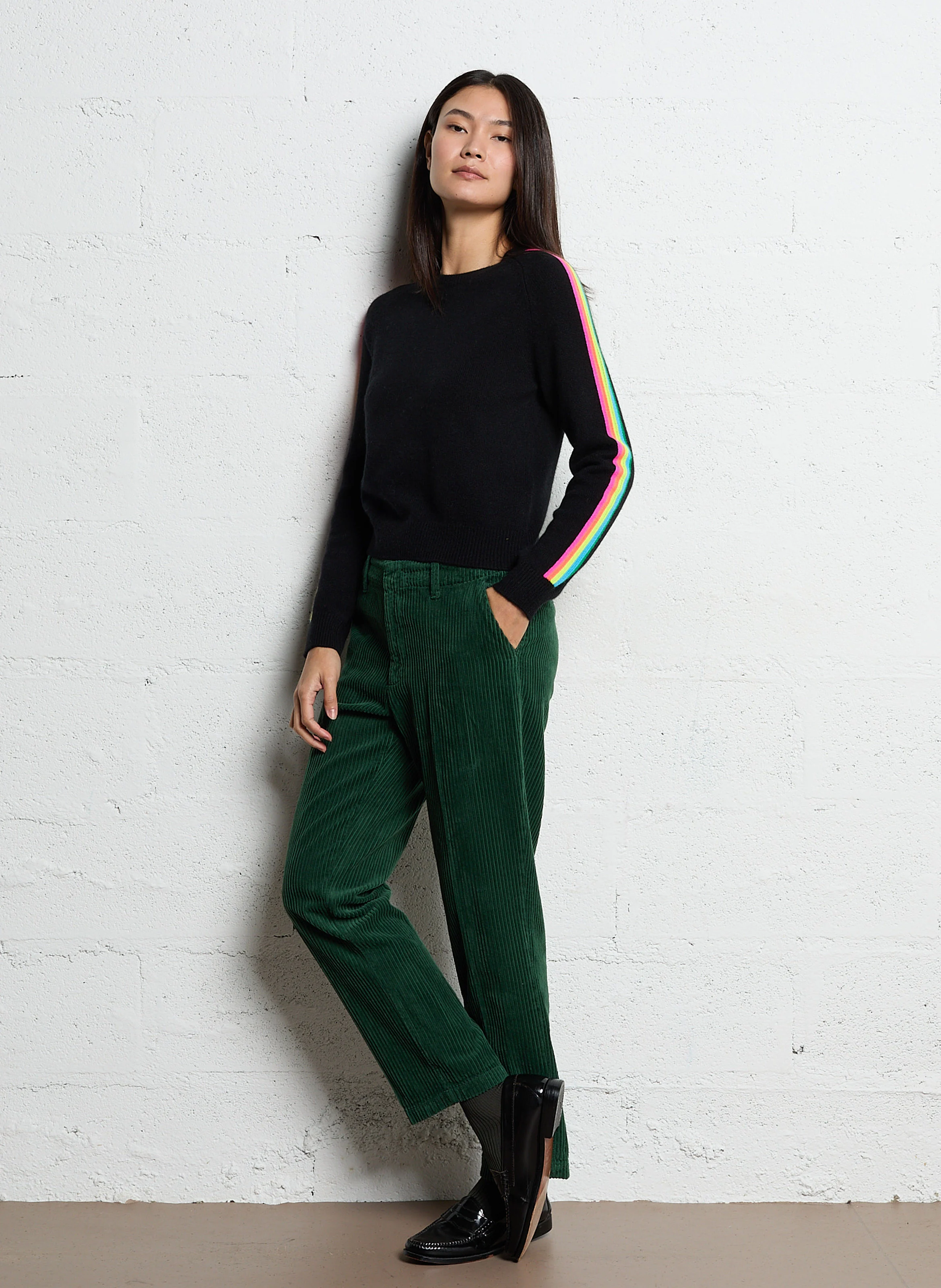 LOGAN - Pantalon droit en coton côtelé | Vert